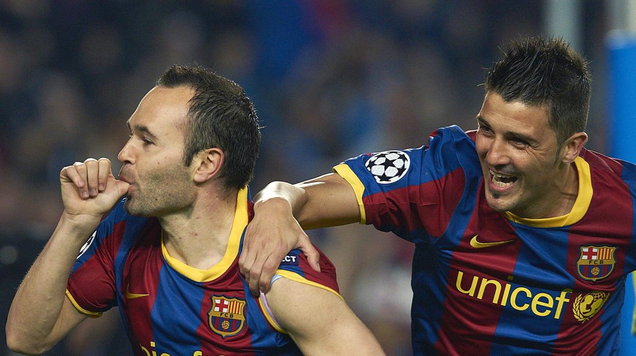 Andrés Iniesta y David Villa durante su etapa en el Barcelona