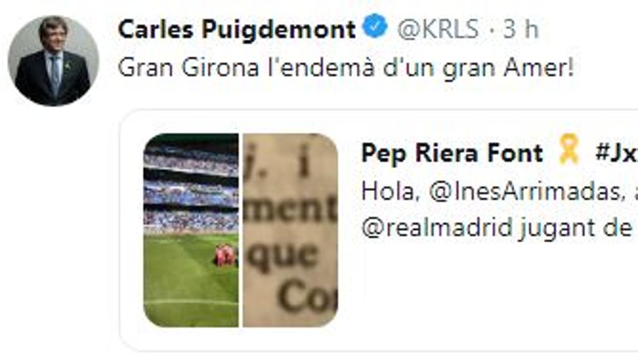 El incendiario mensaje de Puigdemont tras la victoria del Girona ante el Real Madrid