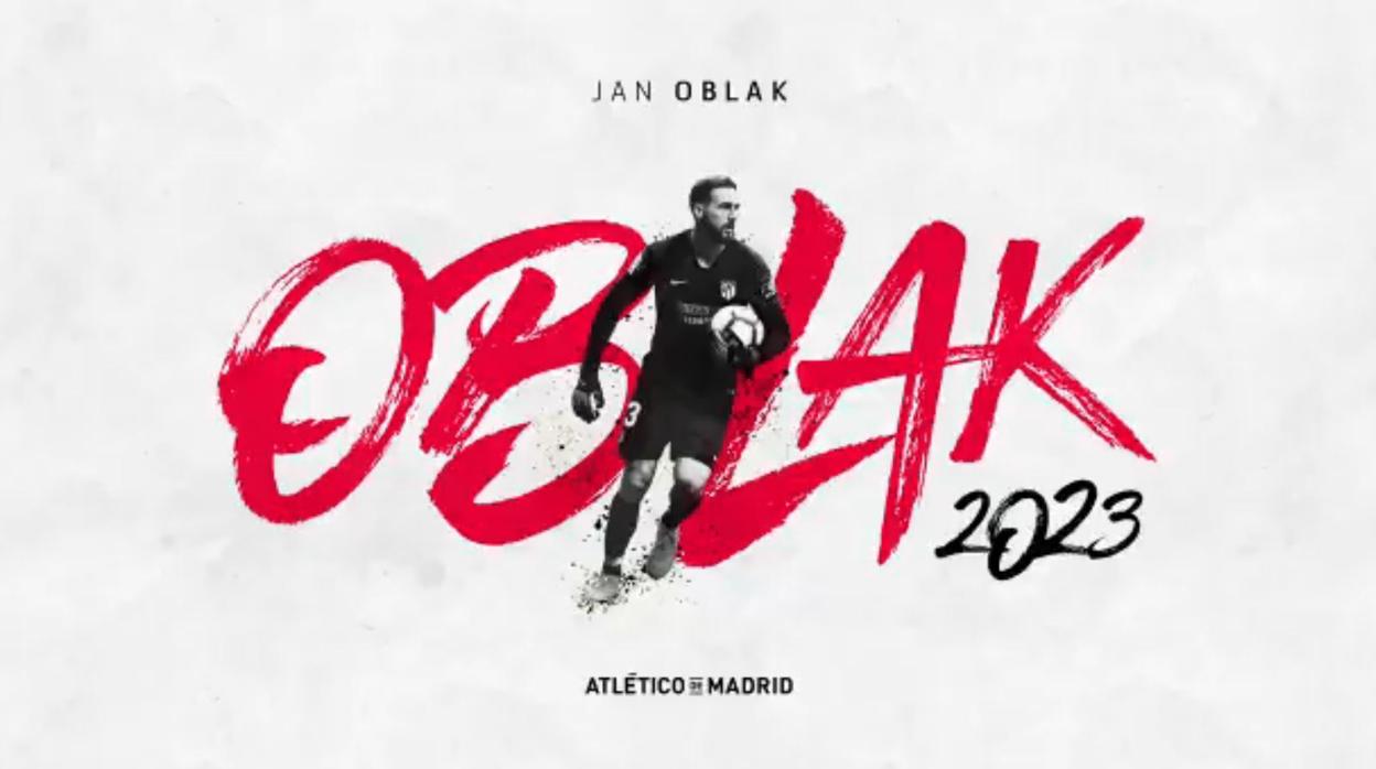 El Atlético hace oficial la renovación de Oblak hasta 2023