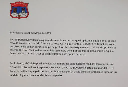 El Atlético Tomelloso denuncia un amaño en el La Roda-Villacañas que le condenó al descenso