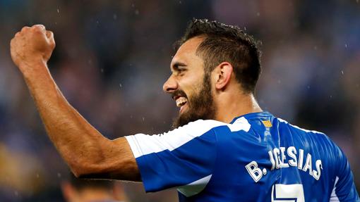 Borja Iglesias celebra un gol en esta campaña