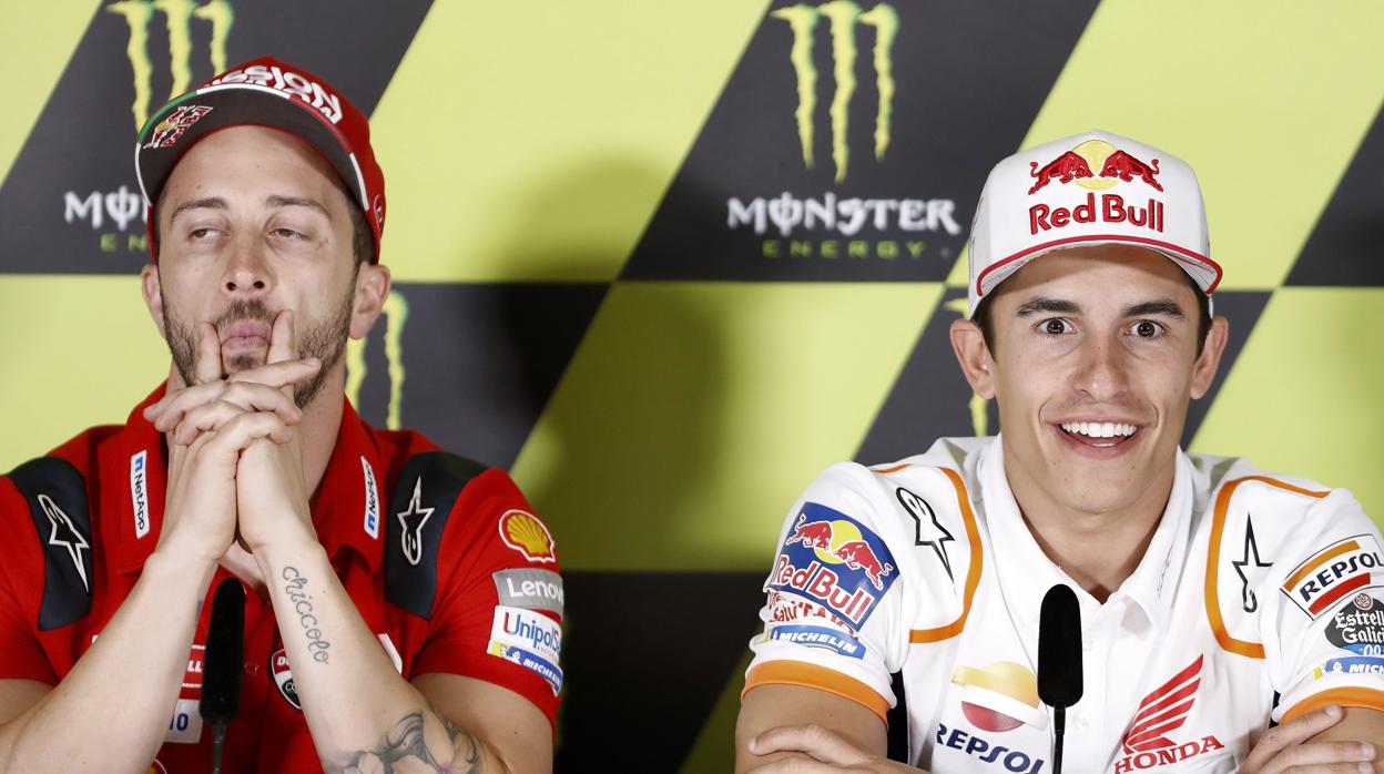 Dovizioso y Márquez, en la rueda de prensa de presentación del Gran Premio de Catalunya