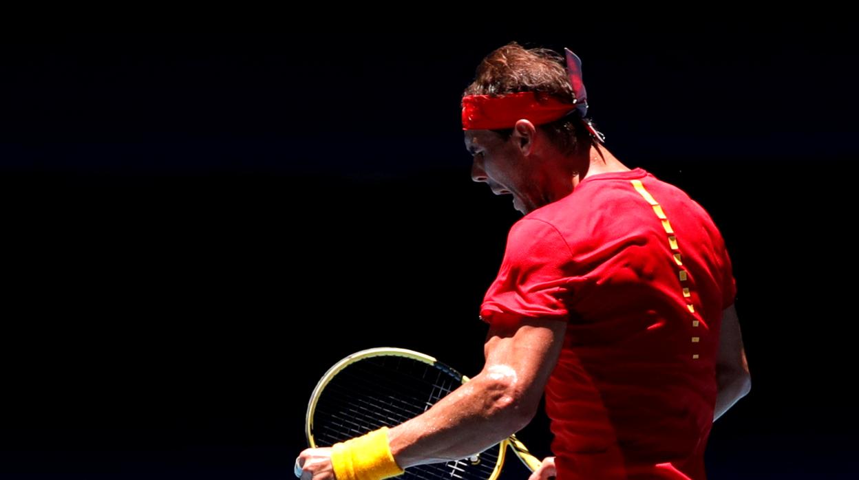 Nadal celebra durante su partido ante Nishioka