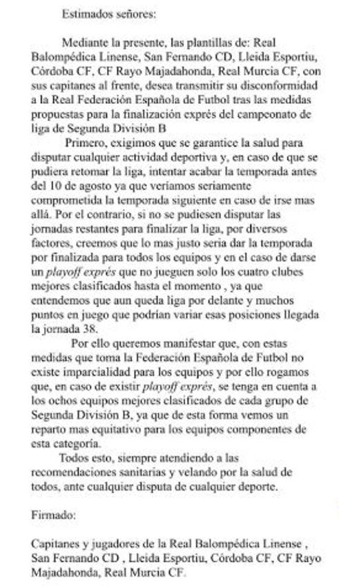 Comunicado conjunto de seis plantillas de Segunda B en contra del playoff exprés de la RFEF