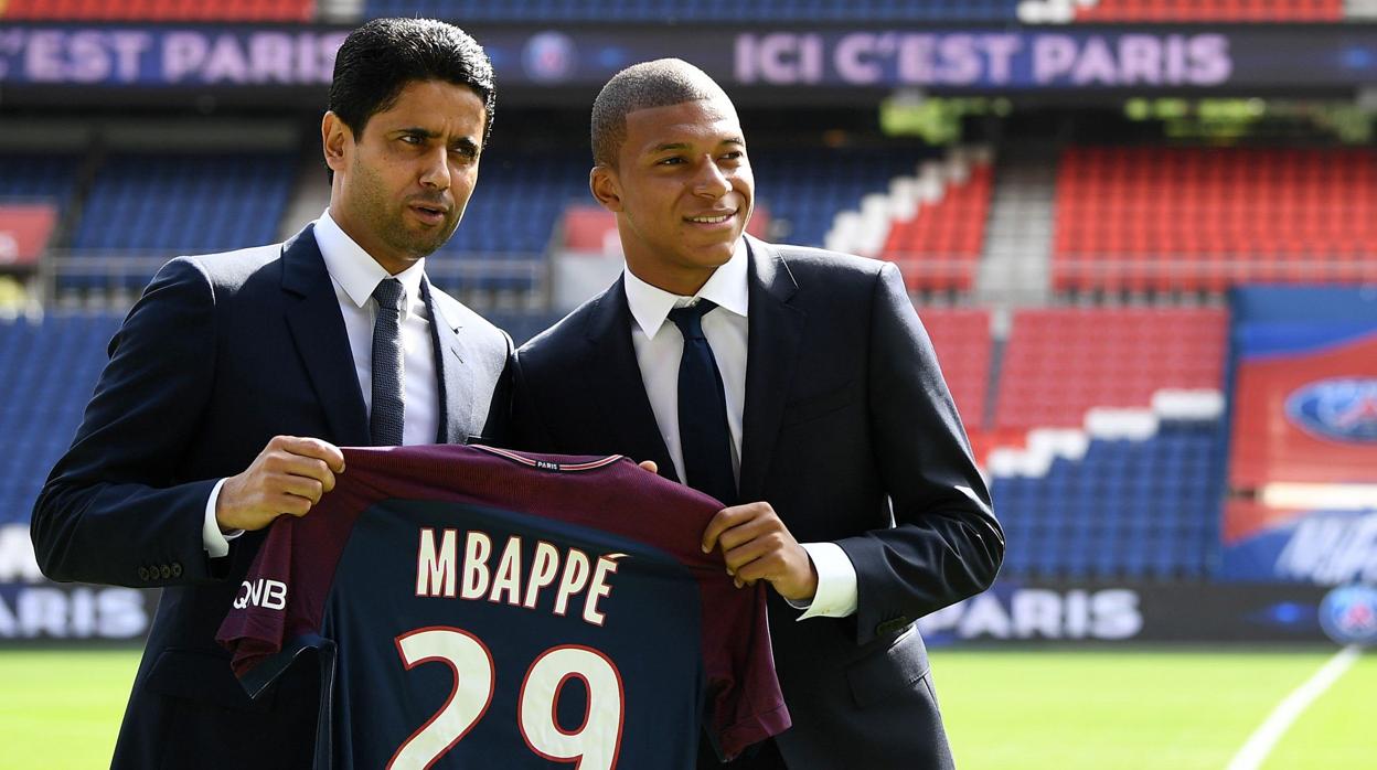 Al Khelaifi, durante la presentación de Mbappé