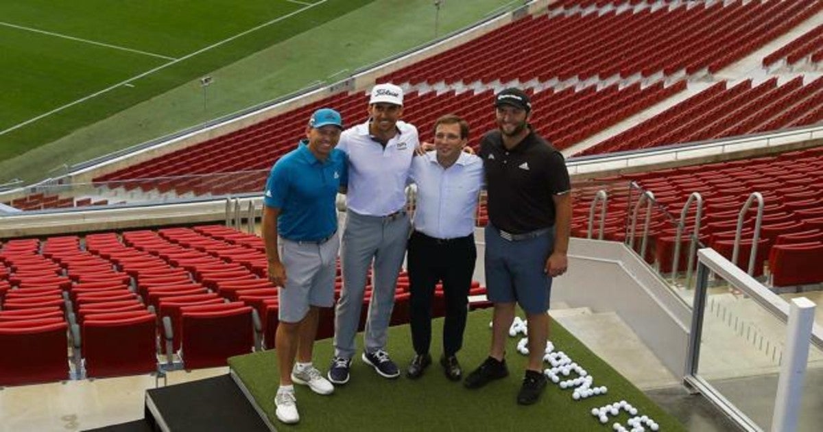 García, Cabrera y Rahm junto al alcalde de Madrid en la presentación del Open de España de 2019