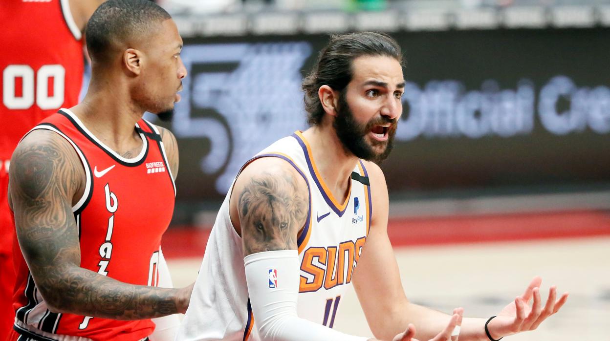 Ricky Rubio durante el partido con los Suns ante los Blazers