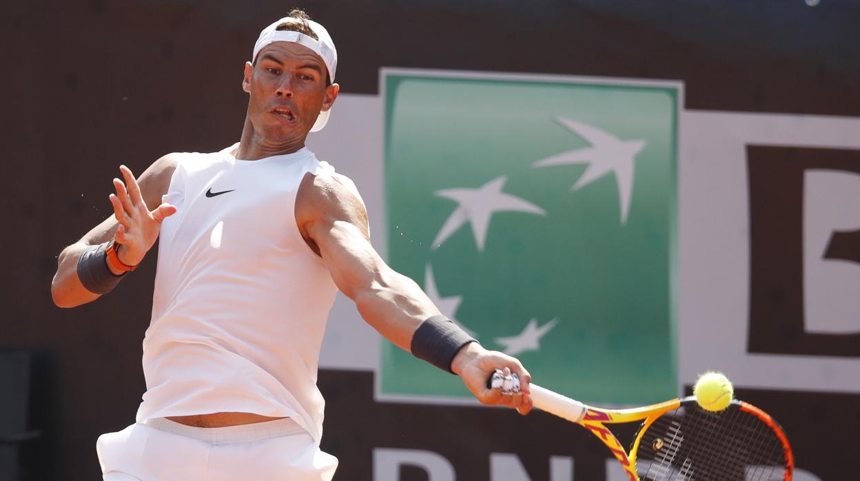 Rafael Nadal, en un entrenamiento en el Foro Itálico