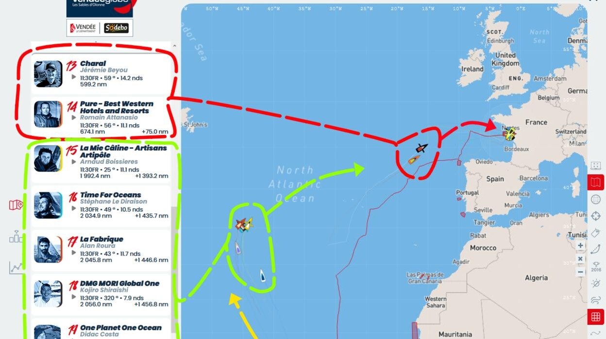 Las bajas presiones en el Atlántico Norte siguen haciendo bailar a la flota Vendée Globe