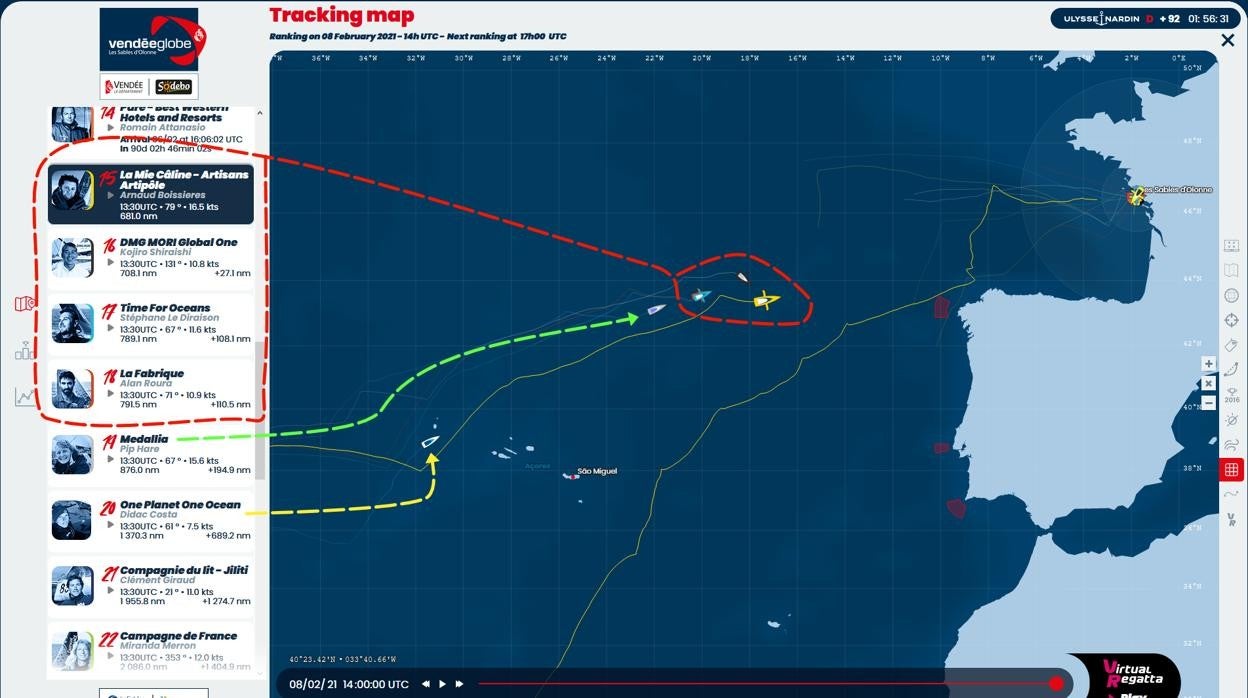 Disputa por el decimoquinto puesto en la línea de llegada Vendée Globe