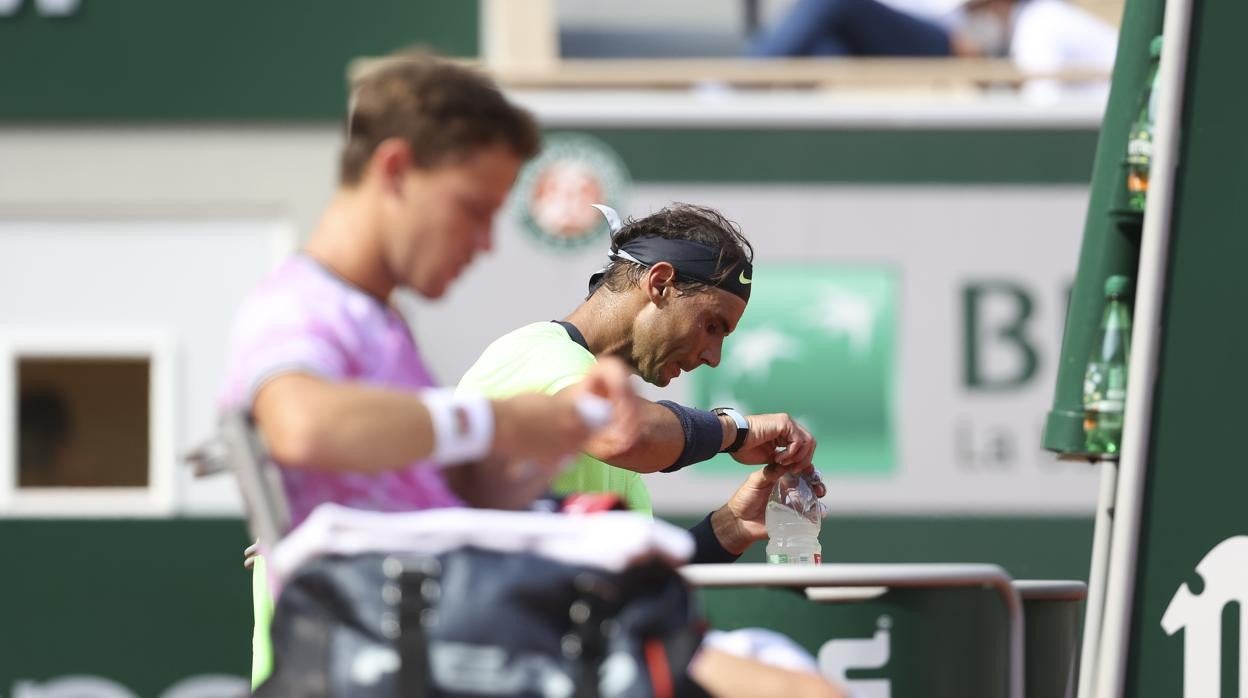 Nadal, en su partido contra Schwartzman, en primer plano