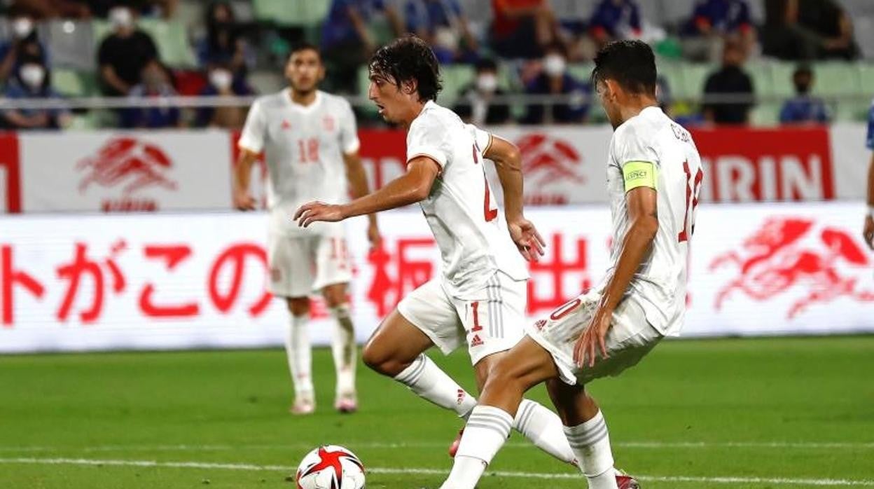 Bryan Gil durante un partido de la selección como previo a los Juegos Olímpicos en Kobe.