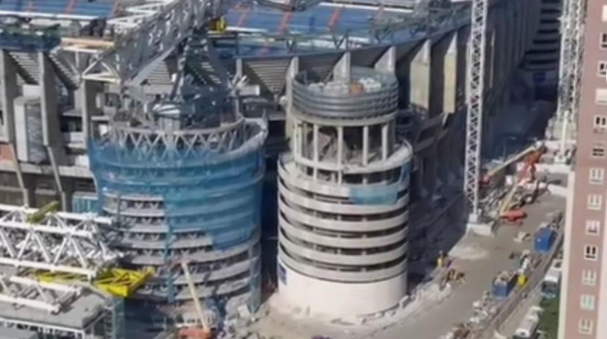 La impactante demolición del la Torre B del Santiago Bernabéu