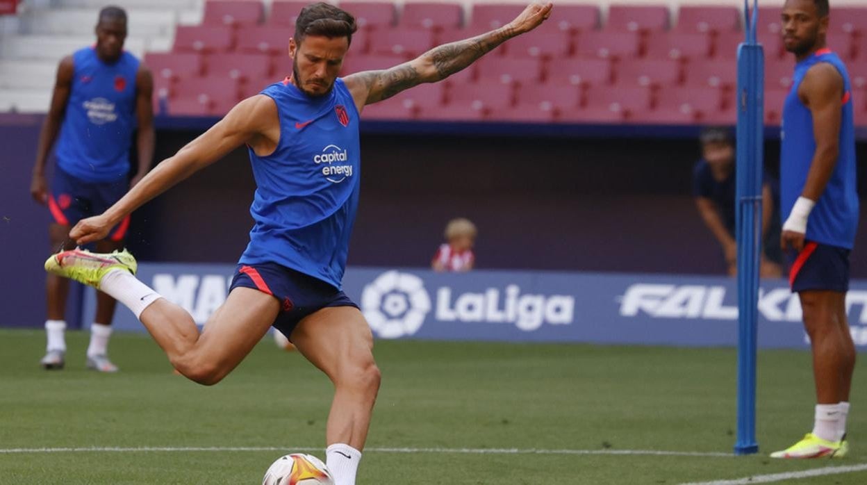 Saúl, en el entrenamiento del Atlético del pasado viernes