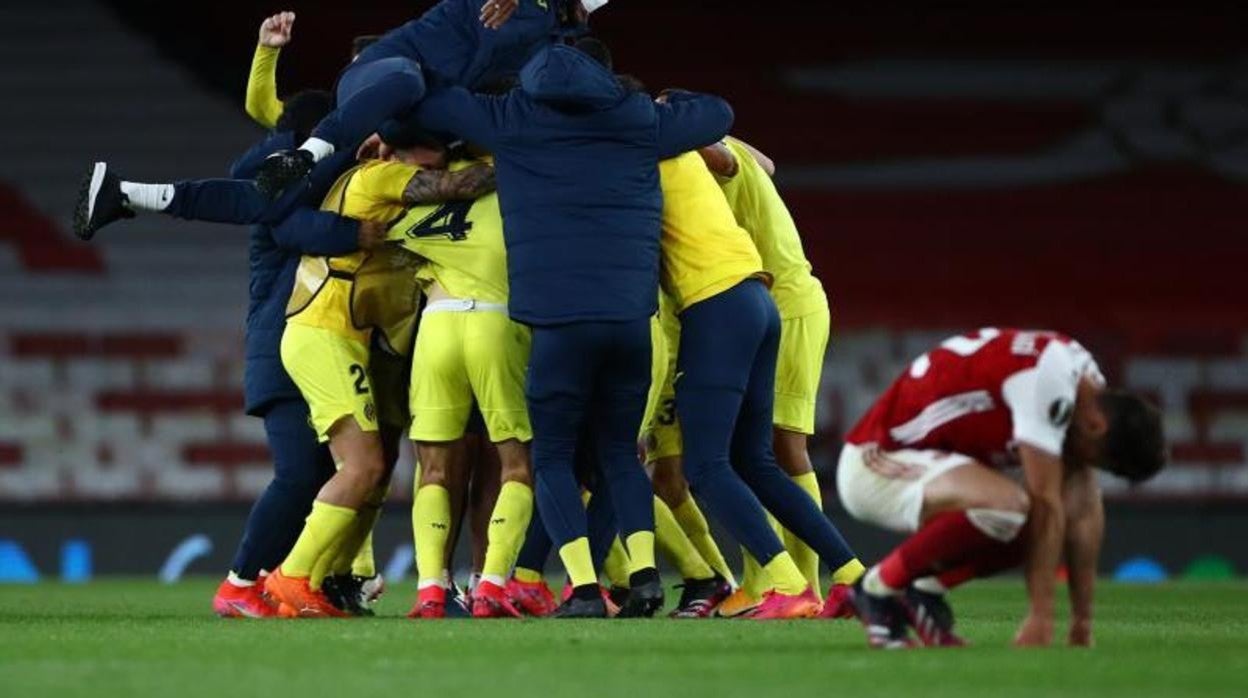 El Villarreal celebra un triunfo ante el Arsenal en la en la pasada Europa League