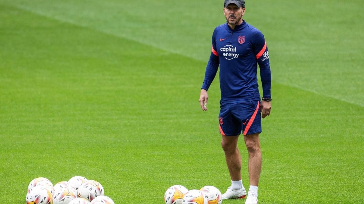 Simeone, en el entrenamiento del viernes previo al Atlético-Barcelona