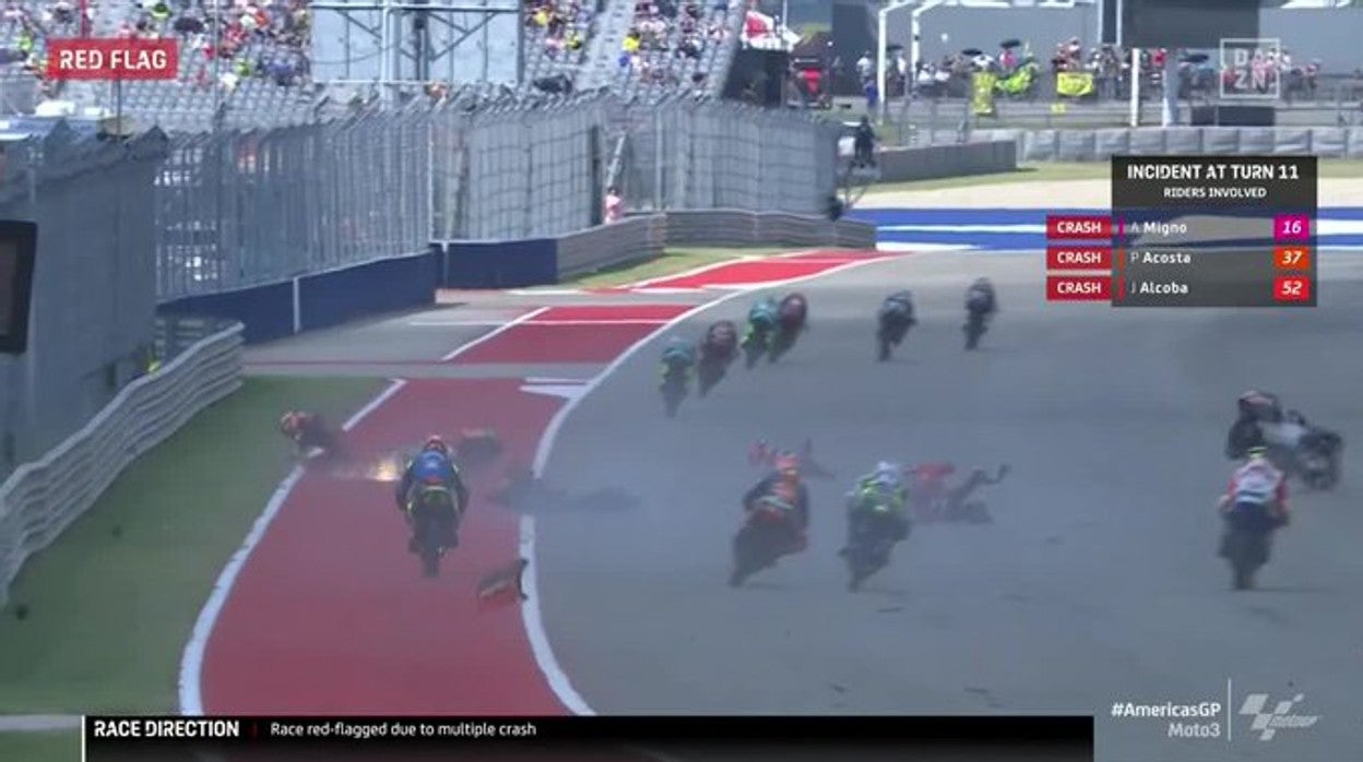 Milagro en Austin tras un brutal accidente múltiple en Moto3