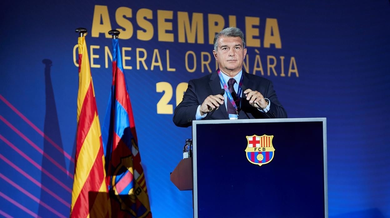 Laporta, durante la Asamblea General del Barcelona el pasado domingo