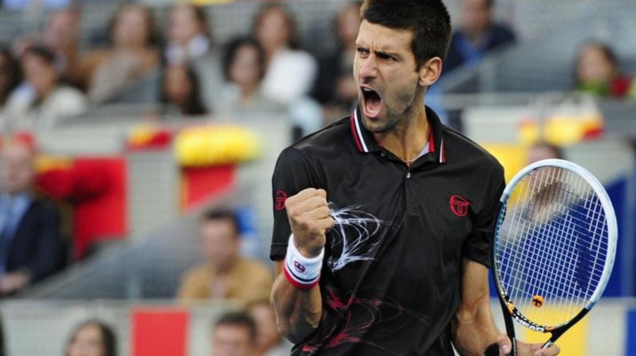 Novak Djokovic celebrando un punto en el Madrid Masters de 2012