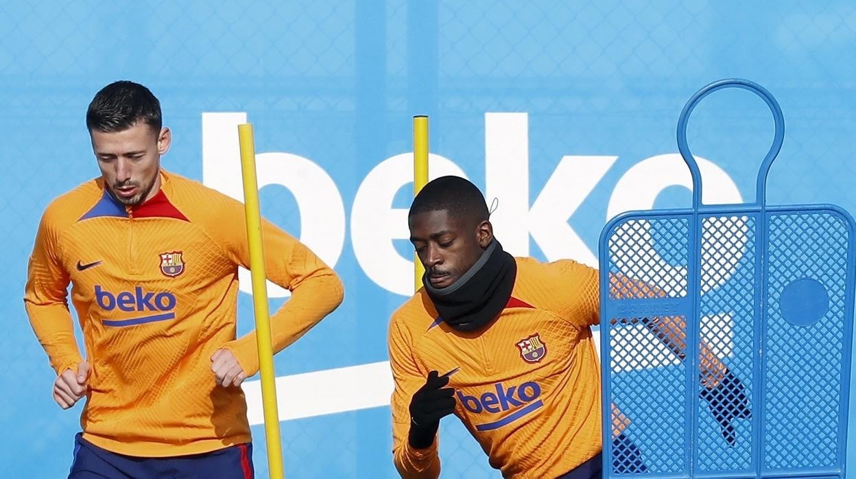 Dembélé y Lenglet, durante un entrenamiento