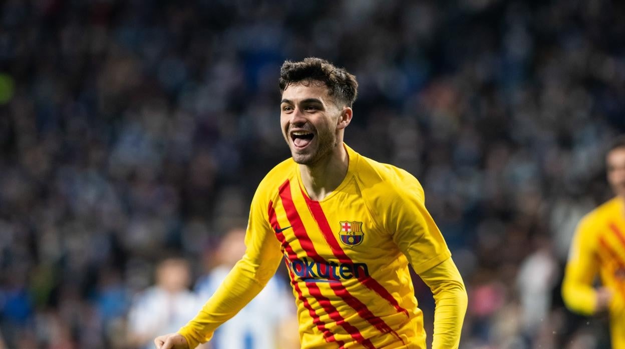 Pedri celebra su gol ante el Espanyol