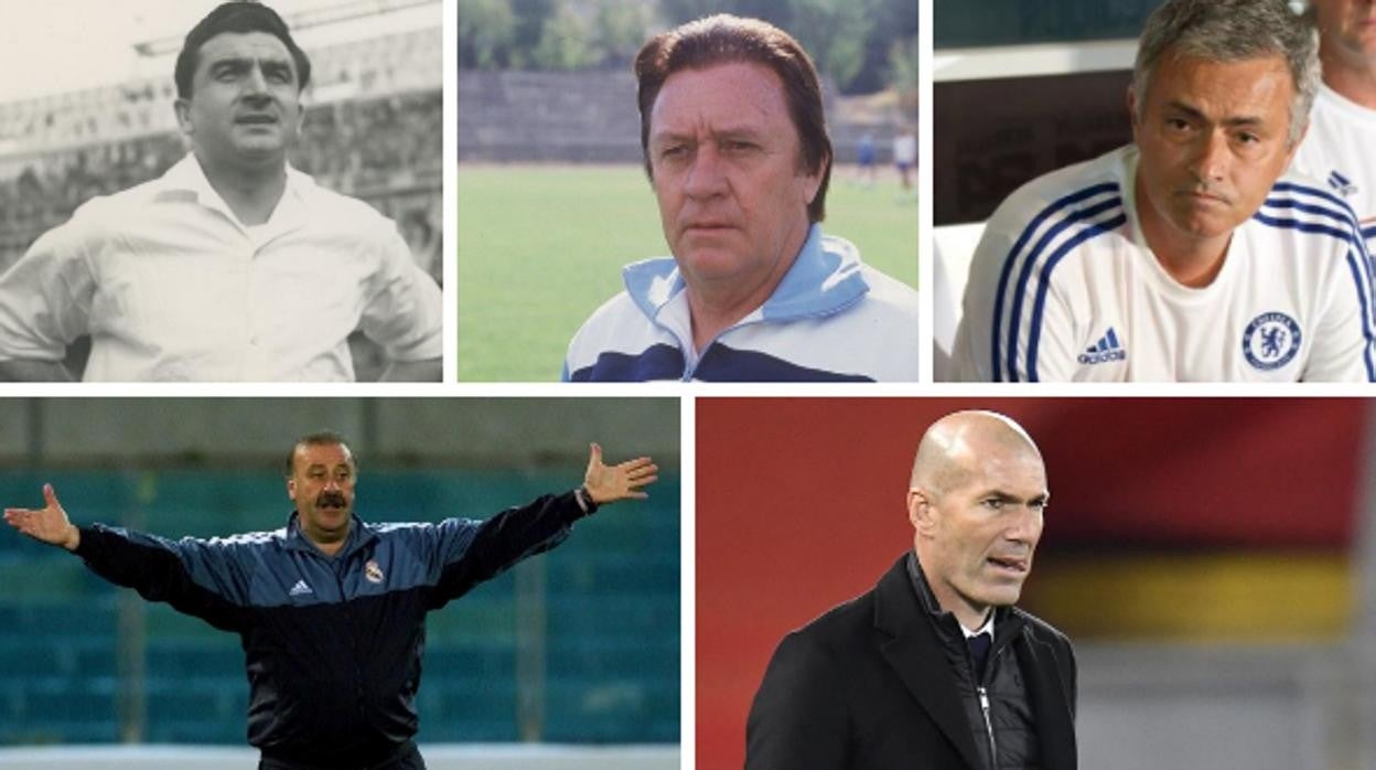 Miguel Muñoz, Luis Molowny, José Mourinho, Vicente del Bosque y Zinedine Zidane