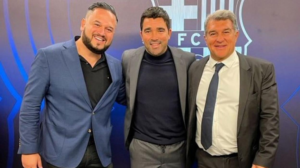 Deco, entre Laporta y Fernando Matos, agente de Breno Melo