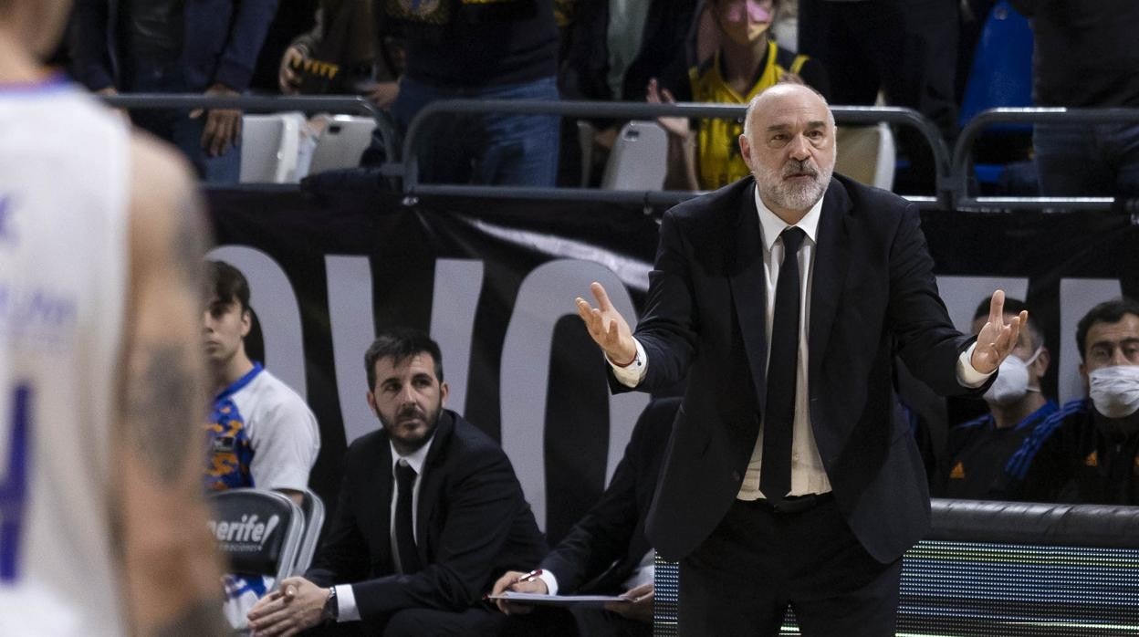 Laso, técnico madridista, durante el partido de Tenerife