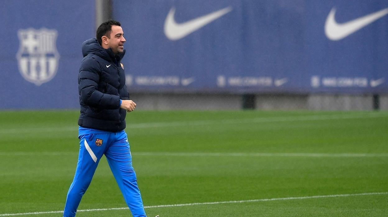 Xavi, durante el entrenamiento de este pasado miércoles