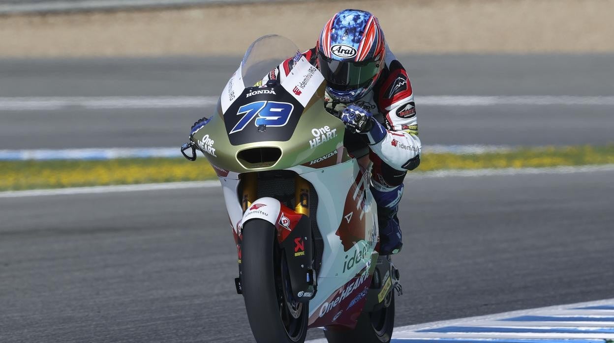 Ai Ogura, Aaron Canet y Tony Arbolino en el podio de Jerez.