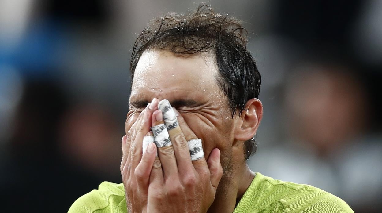 Rafa Nadal reacciona tras su victoria ante Djokovic