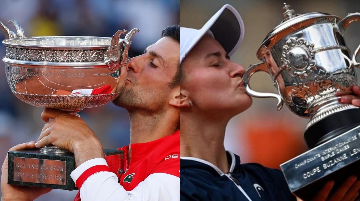 Los ganadores de Roland Garros en 2021, Novak Djokovic y Barbora Krejcikova