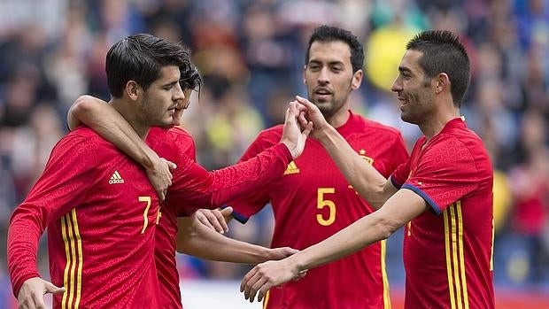 La selección celebra un gol de Morata en el encuentro ante Corea del Sur