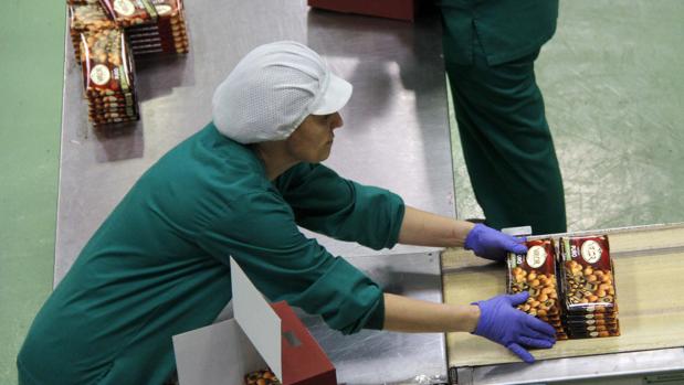 Imagen de una operaria de la fábrica de chocolates valor en Villajoyosa (Alicante)