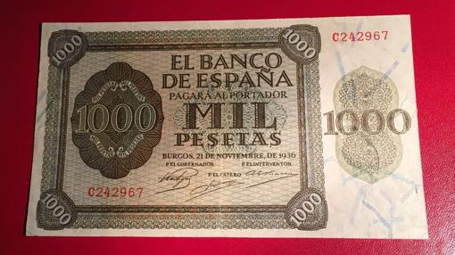 Un billete de 1.000 pesetas de 1936 puede costar 600-700 euros