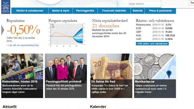 Página web del Banco de Suecia