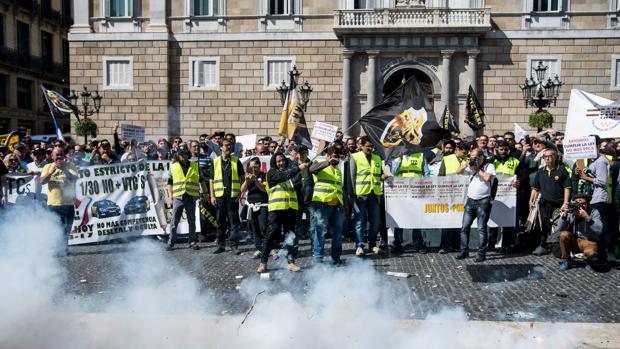 Protesta de taxistas en Barcelona el pasado 16 de marzo