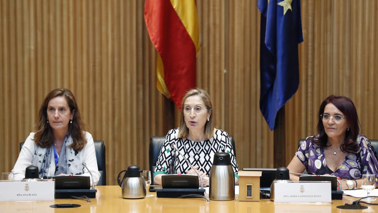 La secretaria general de la CEOE, Ana Plaza, la presidenta del Congreso de los Diputados, Ana Pastor, y la vicepresidenta segunda de la Comisión de Empleo y Seguridad Social, Josefa Gonzalez Bayo, durante la celebración de la CEOE de la Comisión de Secretarios Generales