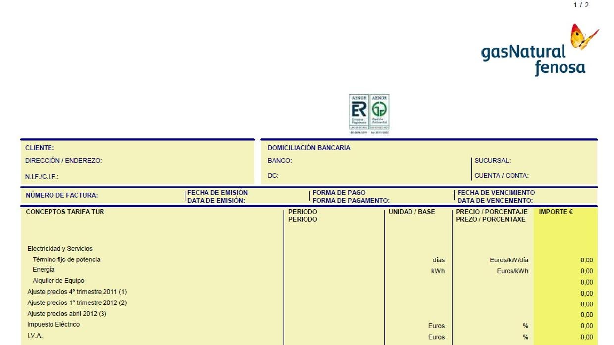 Factura de una compañía energética