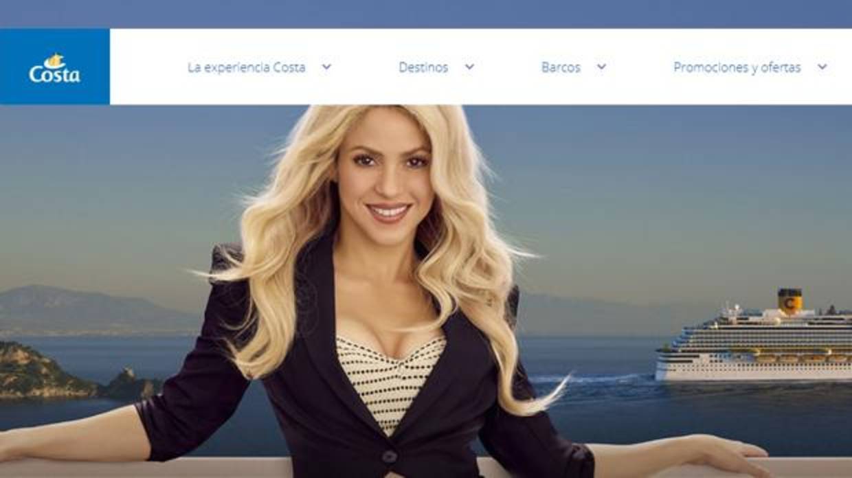 Página de inicio de la web de Costa Cruceros con la cantante Shakira