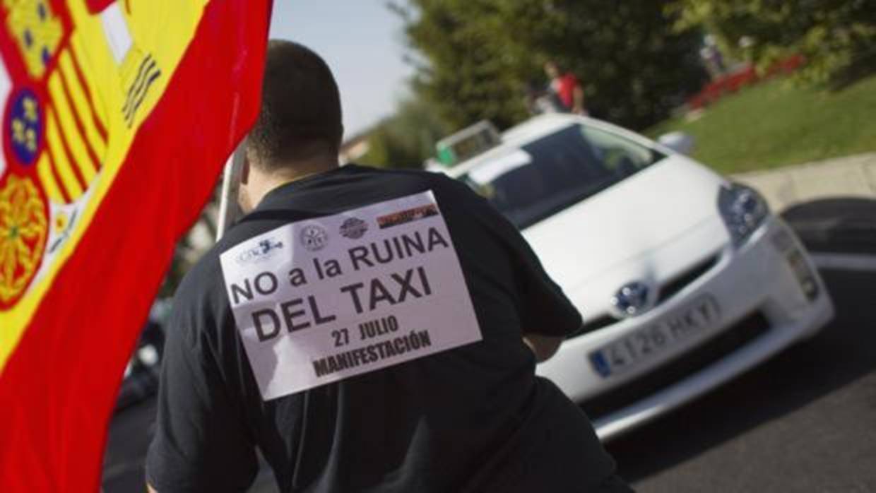 Un taxista, durante una protesta reciente en Madrid