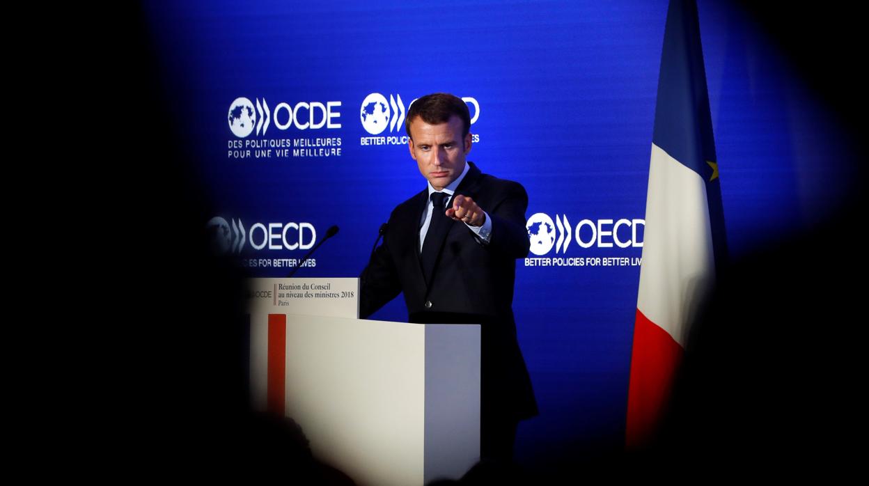 El presidente francés, Emmanuel Macron, en su intervención en la OCDE