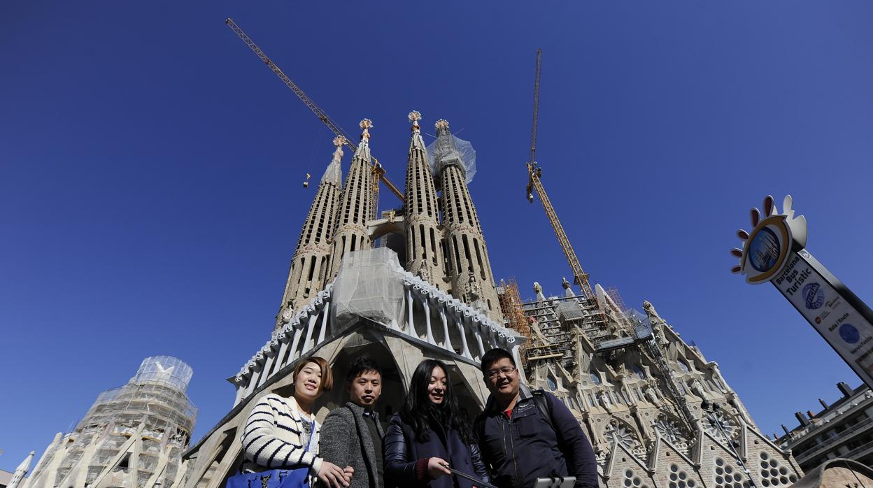 Un grupo de turistas en Barcelona