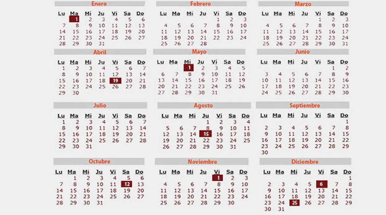 Calendario laboral 2019: todos los días festivos de tu comunidad autónoma