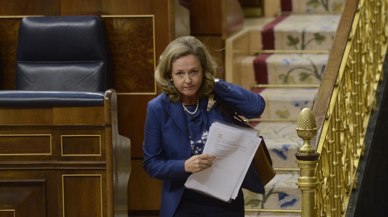 La ministra de Economía, Nadia Calviño, en el Congreso de los Diputados