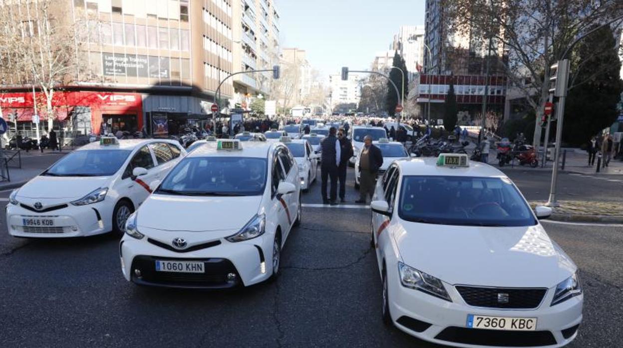 Manifestación de taxistas la semana pasada en Madrid