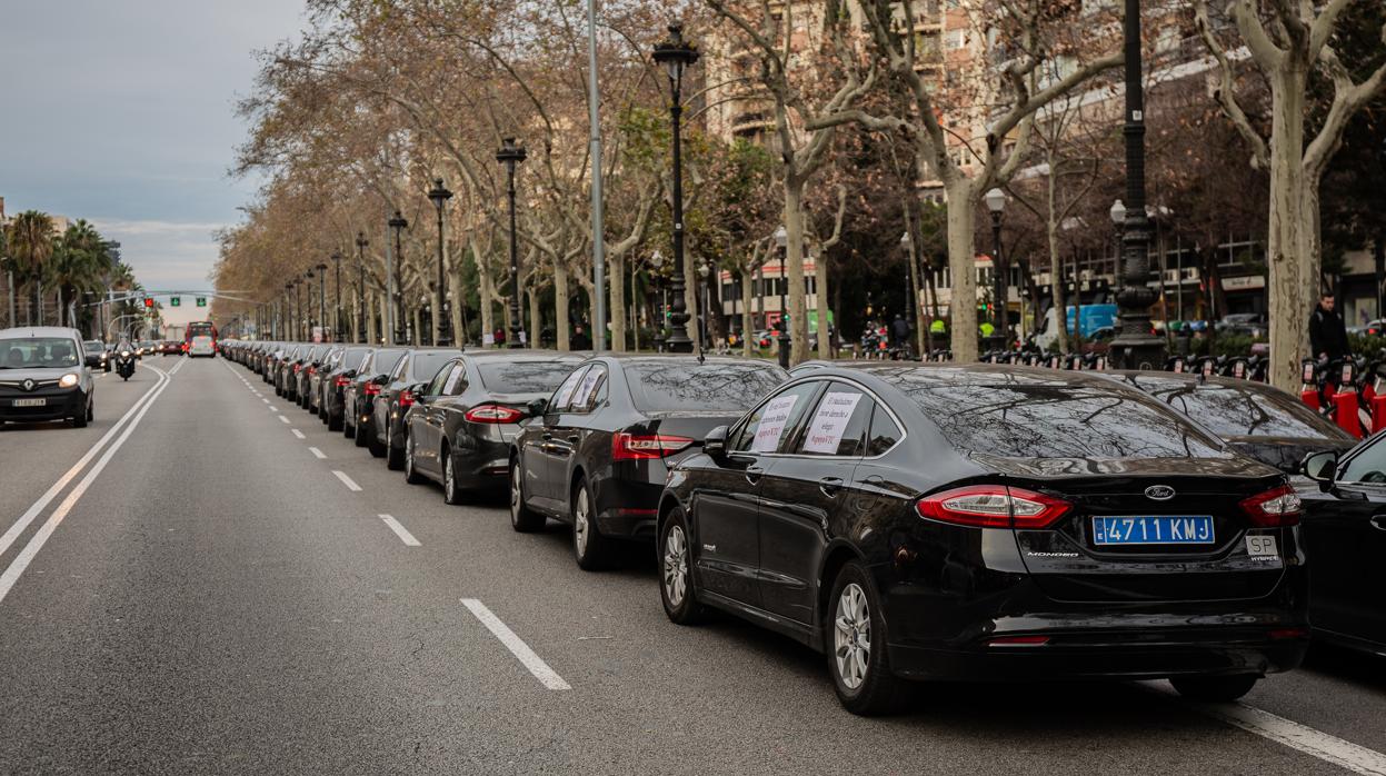 Imagen de las protestas de los VTC en Barcelona