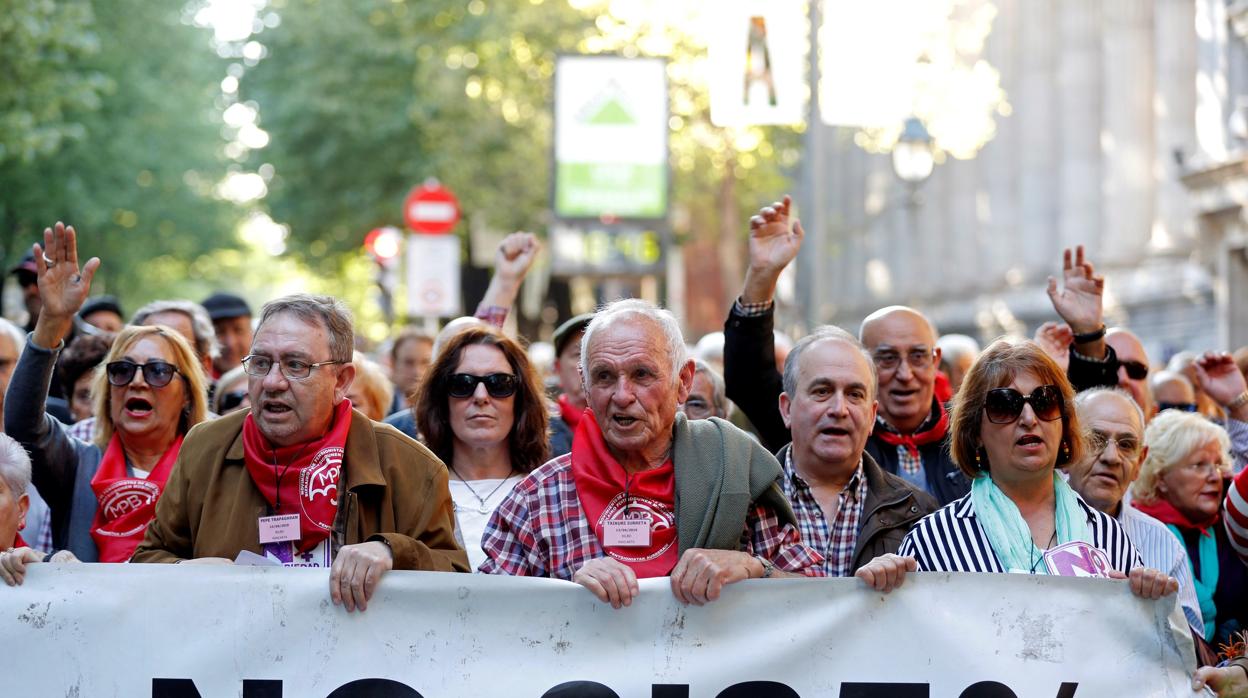 Manifestantes ayer en Bilbao