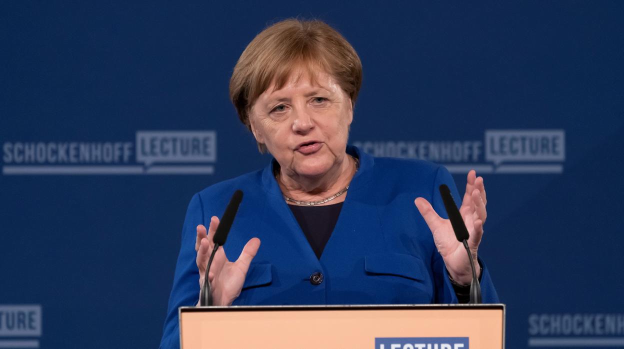 Angela Merkel, canciller alemana, en una conferencia