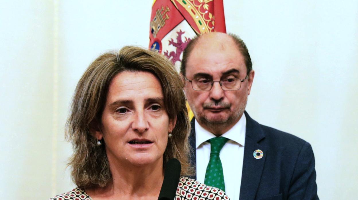 La ministra de Transición Ecológica, Teresa Ribera, y el presidente aragonés, Javier Lambán, el pasado lunes